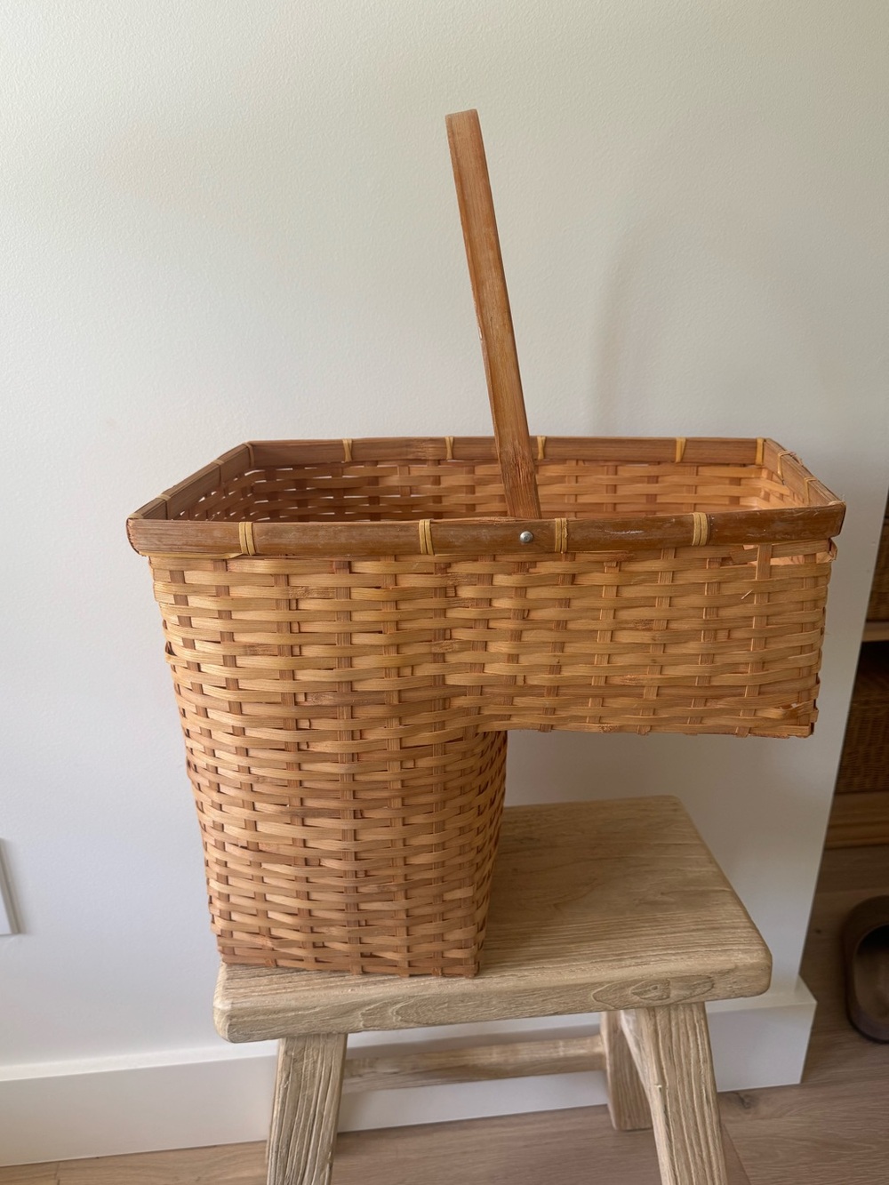Vintage Woven Wicker Stair Basket Lightweight with Handle